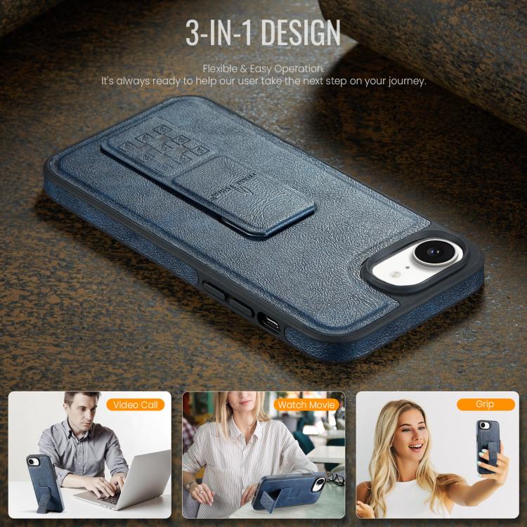 For iPhone 16e Fierre Shann Oil Wax Cow Leather Holder Back Phone Case(Blue) - free shipping - PMc TechLife - Order now!