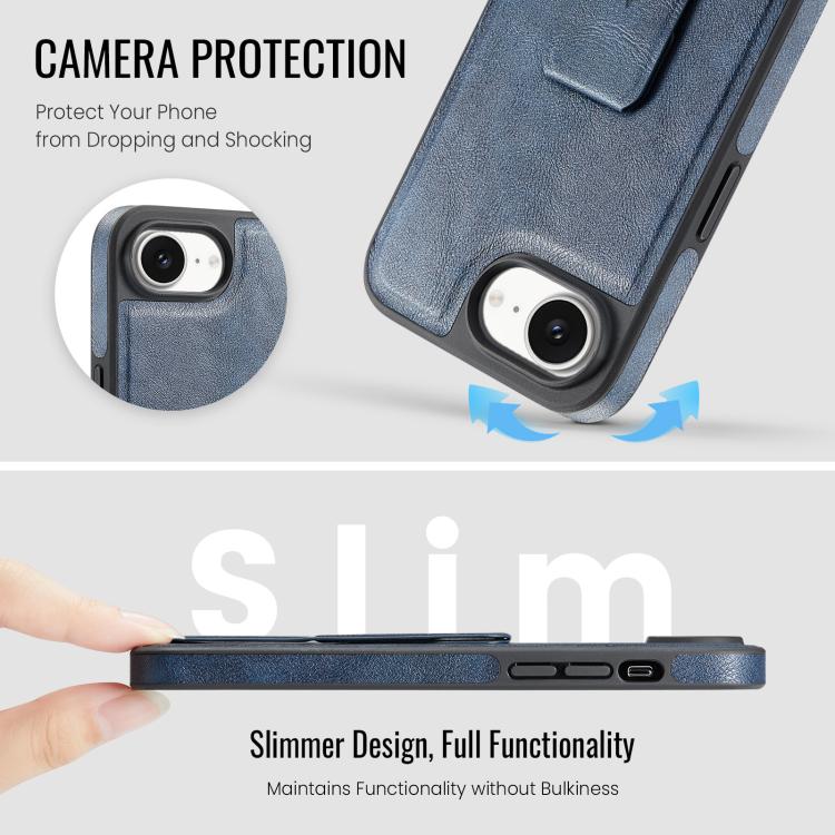 For iPhone 16e Fierre Shann Oil Wax Cow Leather Holder Back Phone Case(Blue) - free shipping - PMc TechLife - Order now!
