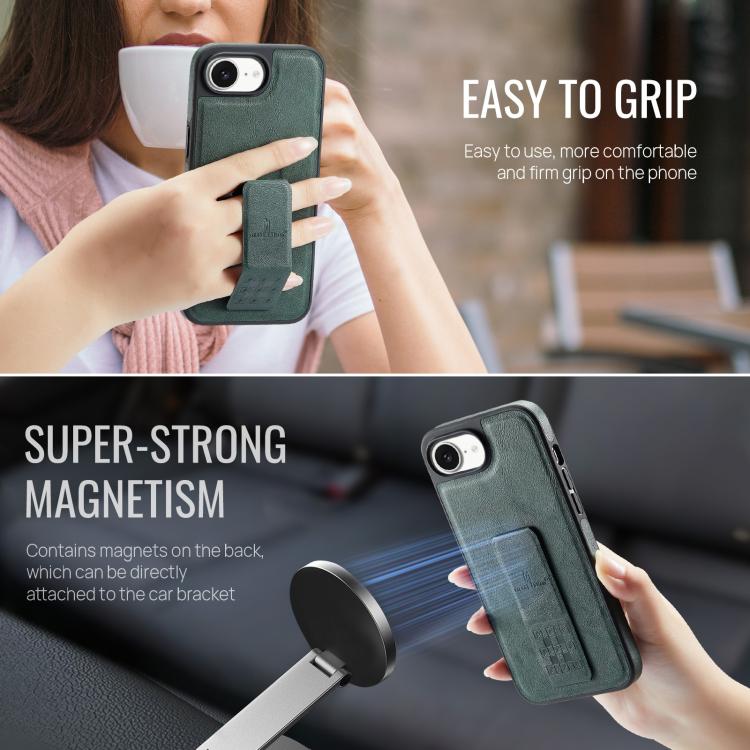 For iPhone 16e Fierre Shann Oil Wax Cow Leather Holder Back Phone Case(Green) - free shipping - PMc TechLife - Order now!