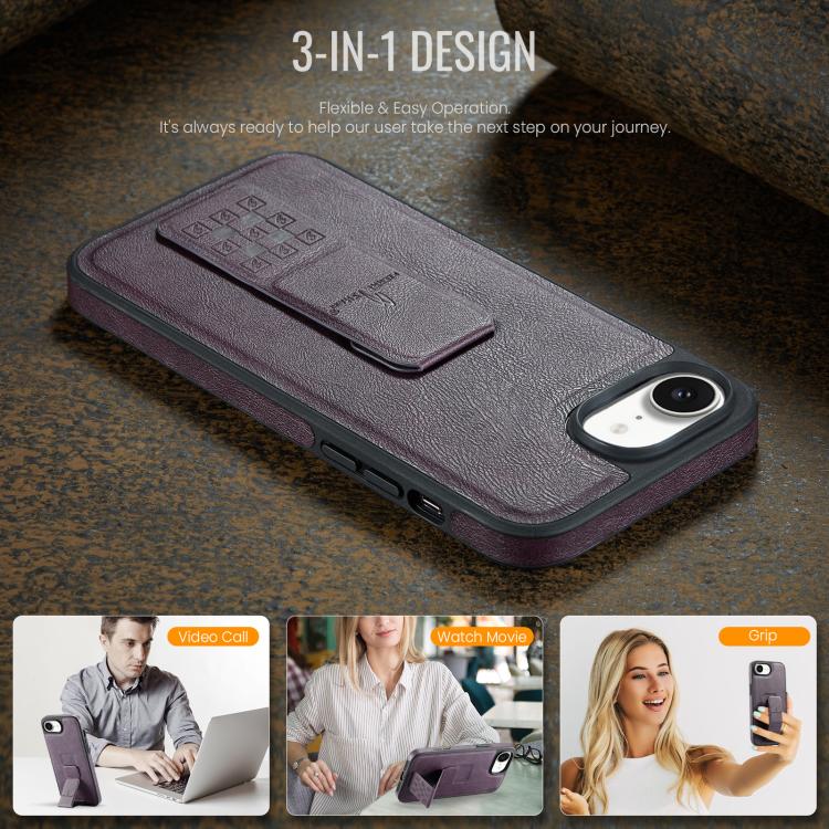 For iPhone 16e Fierre Shann Oil Wax Cow Leather Holder Back Phone Case(Purple) - free shipping - PMc TechLife - Order now!
