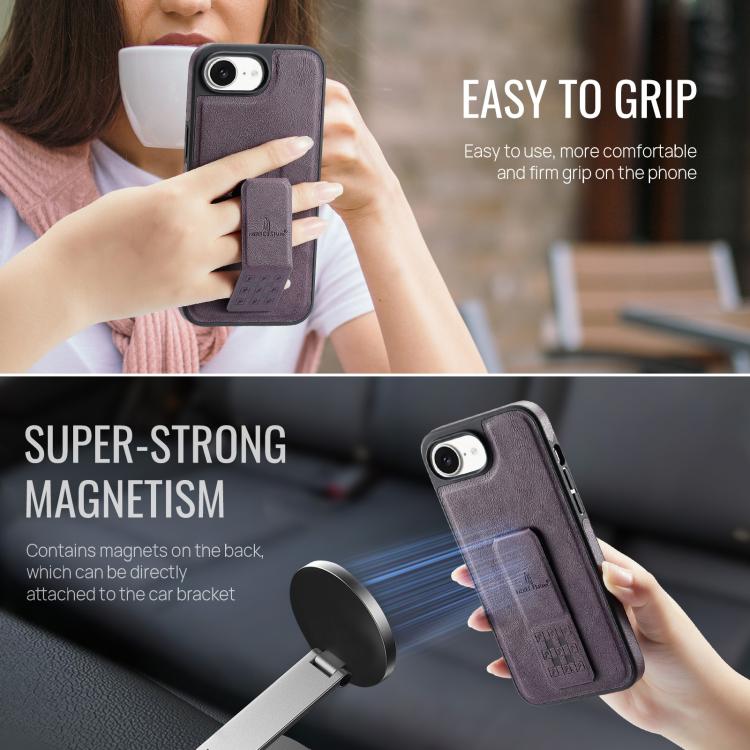 For iPhone 16e Fierre Shann Oil Wax Cow Leather Holder Back Phone Case(Purple) - free shipping - PMc TechLife - Order now!