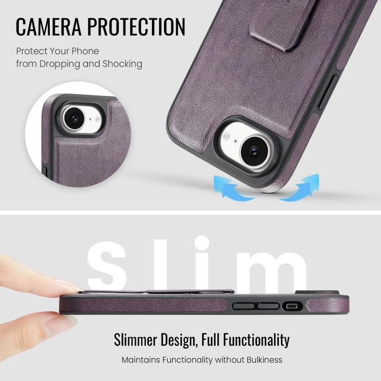 For iPhone 16e Fierre Shann Oil Wax Cow Leather Holder Back Phone Case(Purple) - free shipping - PMc TechLife - Order now!