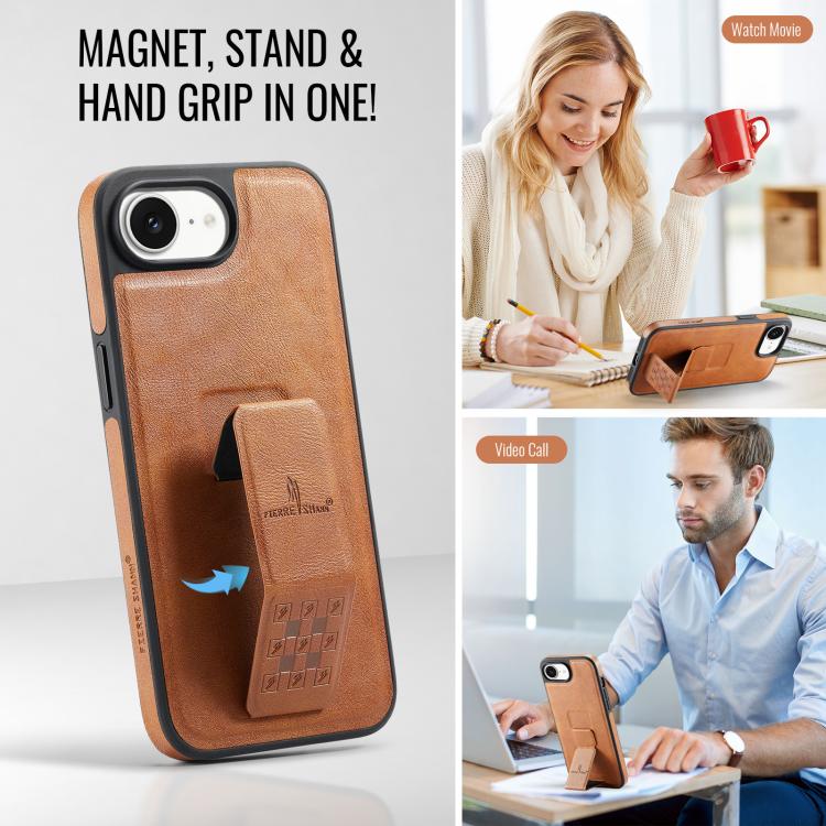 For iPhone 16e Fierre Shann Oil Wax Cow Leather Holder Back Phone Case(Brown) - free shipping - PMc TechLife - Order now!