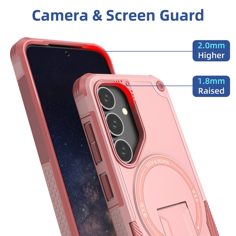 For Samsung Galaxy S24 5G / S25 5G Armor MagSafe Holder PC Hybrid TPU Phone Case(Pink) - Galaxy S25 5G Cases by PMC Jewellery | Online Shopping South Africa | PMC Jewellery | Buy Now Pay Later Mobicred