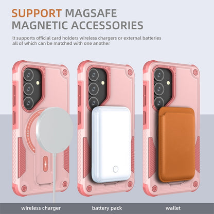 For Samsung Galaxy S24 5G / S25 5G Armor MagSafe Holder PC Hybrid TPU Phone Case(Pink) - Galaxy S25 5G Cases by PMC Jewellery | Online Shopping South Africa | PMC Jewellery | Buy Now Pay Later Mobicred