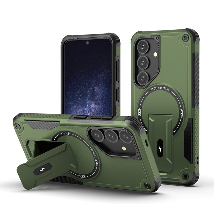 For Samsung Galaxy S24 5G / S25 5G Armor MagSafe Holder PC Hybrid TPU Phone Case(Army Green) - Galaxy S25 5G Cases by PMC Jewellery | Online Shopping South Africa | PMC Jewellery | Buy Now Pay Later Mobicred