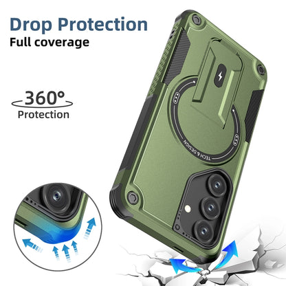 For Samsung Galaxy S24 5G / S25 5G Armor MagSafe Holder PC Hybrid TPU Phone Case(Army Green) - Galaxy S25 5G Cases by PMC Jewellery | Online Shopping South Africa | PMC Jewellery | Buy Now Pay Later Mobicred