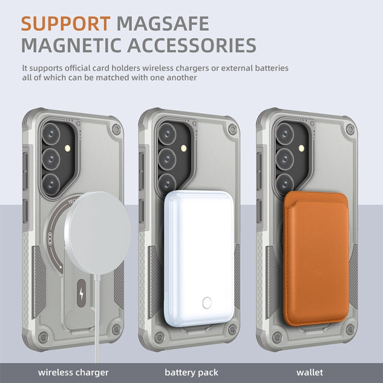 For Samsung Galaxy S24+ 5G / S25+ 5G Armor MagSafe Holder PC Hybrid TPU Phone Case(Grey) - Galaxy S25+ 5G Cases by PMC Jewellery | Online Shopping South Africa | PMC Jewellery | Buy Now Pay Later Mobicred