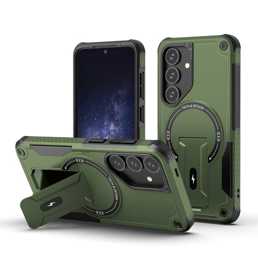 For Samsung Galaxy S24+ 5G / S25+ 5G Armor MagSafe Holder PC Hybrid TPU Phone Case(Army Green) - Galaxy S25+ 5G Cases by PMC Jewellery | Online Shopping South Africa | PMC Jewellery | Buy Now Pay Later Mobicred