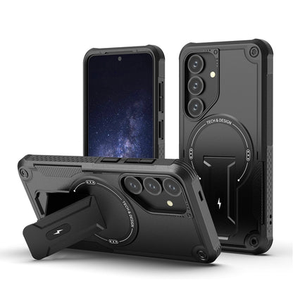 For Samsung Galaxy S24+ 5G / S25+ 5G Armor MagSafe Holder PC Hybrid TPU Phone Case(Black) - Galaxy S25+ 5G Cases by PMC Jewellery | Online Shopping South Africa | PMC Jewellery | Buy Now Pay Later Mobicred