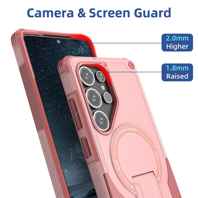 For Samsung Galaxy S25 Ultra 5G Armor MagSafe Holder PC Hybrid TPU Phone Case(Pink) - Galaxy S25 Ultra 5G Cases by PMC Jewellery | Online Shopping South Africa | PMC Jewellery | Buy Now Pay Later Mobicred