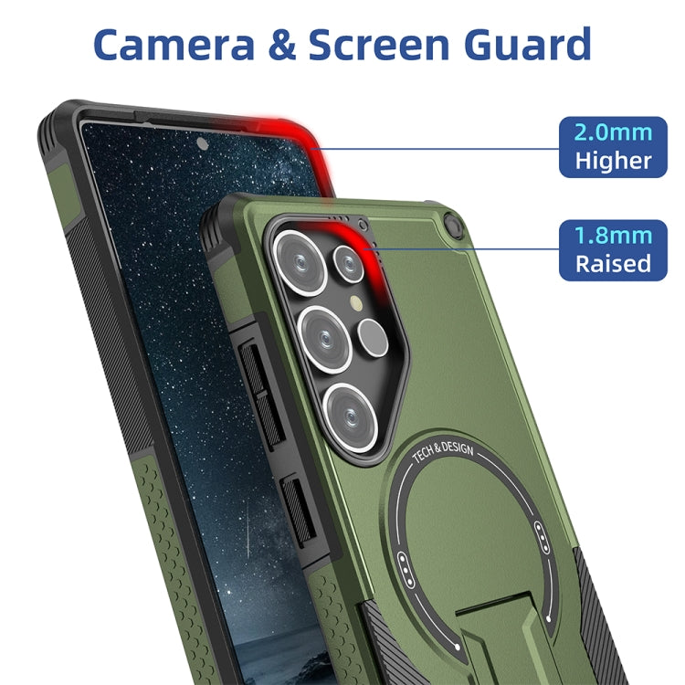 For Samsung Galaxy S25 Ultra 5G Armor MagSafe Holder PC Hybrid TPU Phone Case(Army Green) - free shipping - PMC Jewellery - Order now!