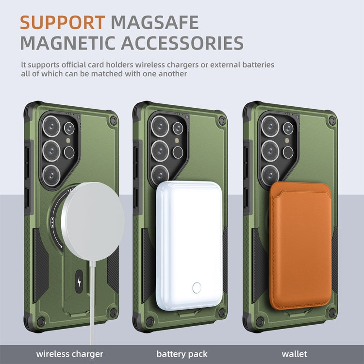 For Samsung Galaxy S25 Ultra 5G Armor MagSafe Holder PC Hybrid TPU Phone Case(Army Green) - free shipping - PMC Jewellery - Order now!