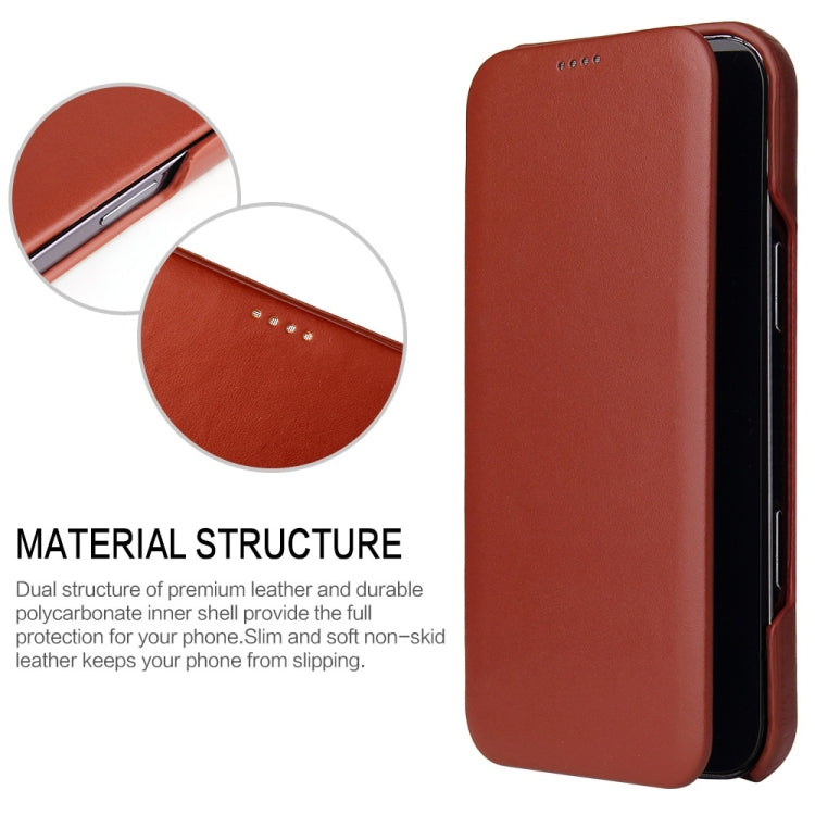 For iPhone 16 Pro Max Fierre Shann Top Layer Cowhide Business Magnetic Leather Phone Case(Brown) - free shipping - PMC Jewellery - Order now!
