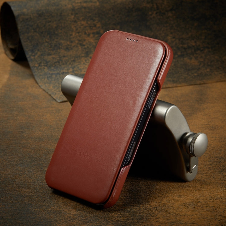 For iPhone 16 Pro Fierre Shann Top Layer Cowhide Business Magnetic Leather Phone Case(Brown) - free shipping - PMC Jewellery - Order now!