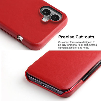 For iPhone 16 Fierre Shann Top Layer Cowhide Business Magnetic Leather Phone Case(Red) - iPhone 16 Cases by FIERRE SHANN | Online Shopping South Africa | PMC Jewellery | Buy Now Pay Later Mobicred