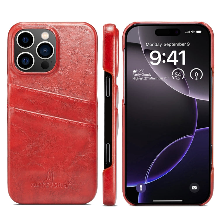 For iPhone 16 Pro Max Fierre Shann Retro Oil Wax Texture Card Slots PU Leather Phone Case(Red) - iPhone 16 Pro Max Cases by FIERRE SHANN | Online Shopping South Africa | PMC Jewellery | Buy Now Pay Later Mobicred