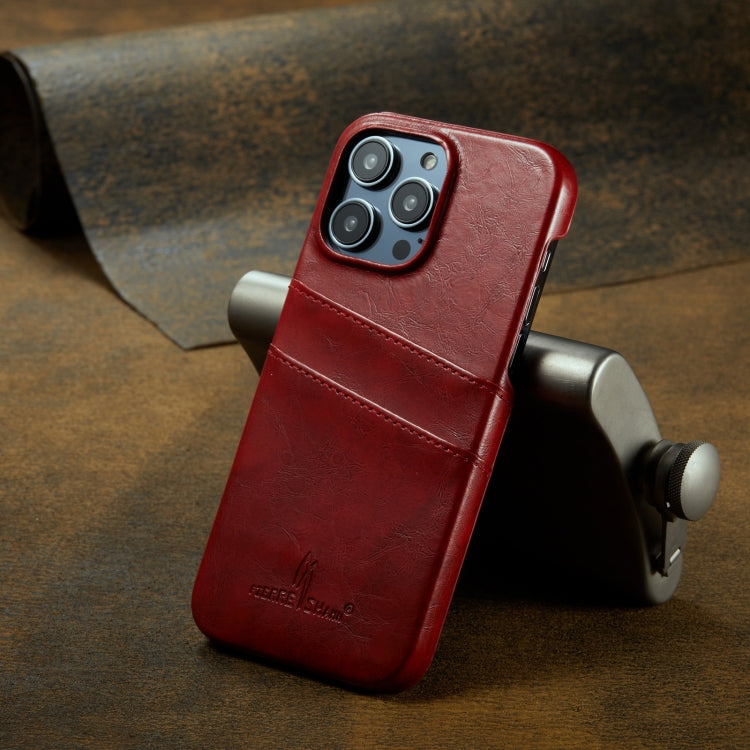 For iPhone 16 Pro Max Fierre Shann Retro Oil Wax Texture Card Slots PU Leather Phone Case(Red) - free shipping - PMC Jewellery - Order now!