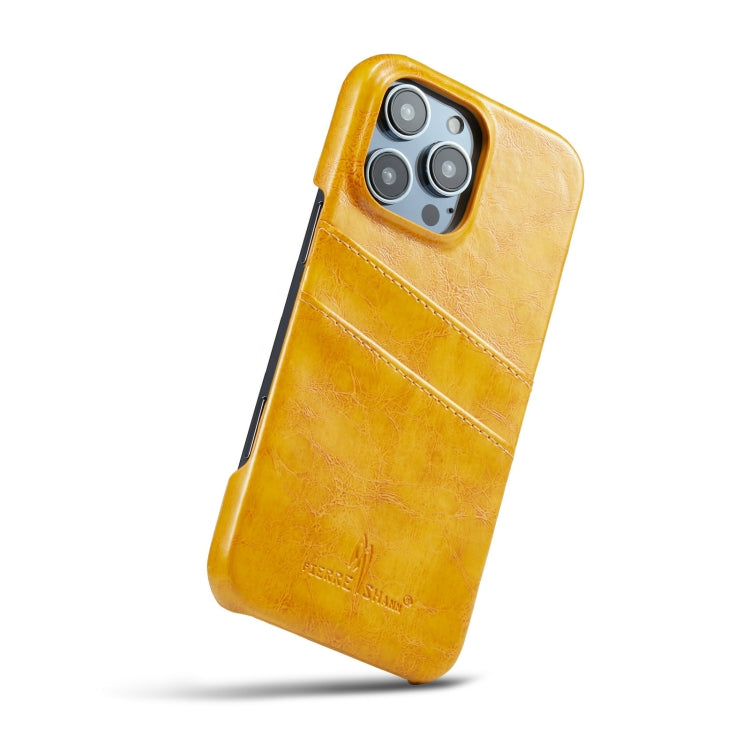 For iPhone 16 Pro Max Fierre Shann Retro Oil Wax Texture Card Slots PU Leather Phone Case(Yellow) - free shipping - PMC Jewellery - Order now!