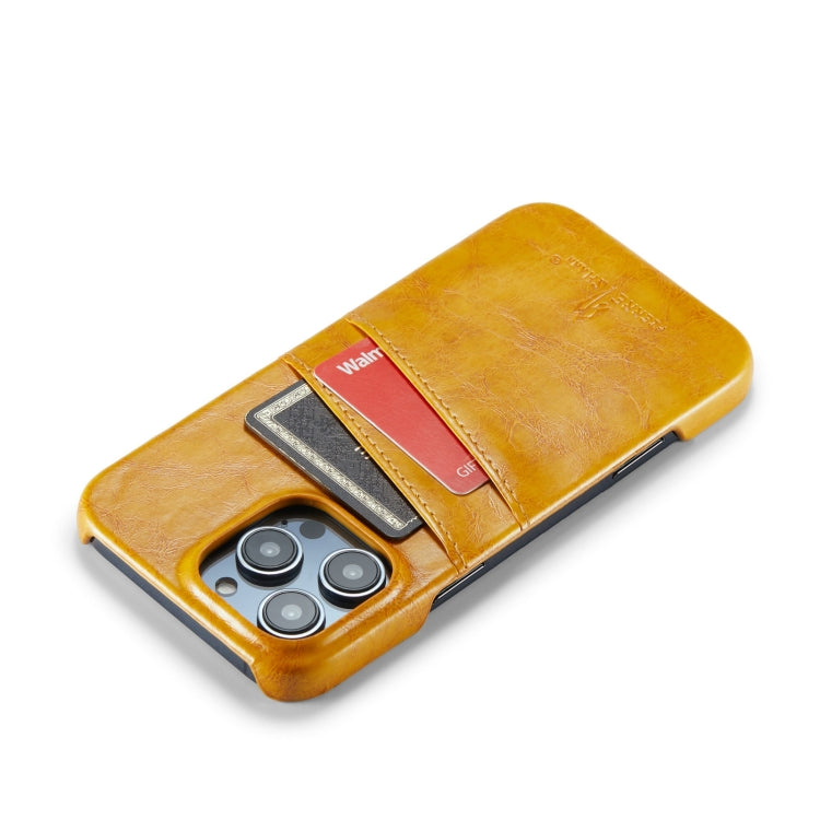 For iPhone 16 Pro Max Fierre Shann Retro Oil Wax Texture Card Slots PU Leather Phone Case(Yellow) - free shipping - PMC Jewellery - Order now!