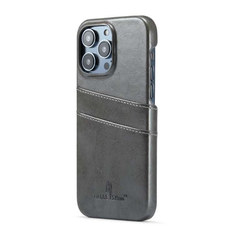 For iPhone 16 Pro Max Fierre Shann Retro Oil Wax Texture Card Slots PU Leather Phone Case(Grey) - iPhone 16 Pro Max Cases by FIERRE SHANN | Online Shopping South Africa | PMC Jewellery | Buy Now Pay Later Mobicred