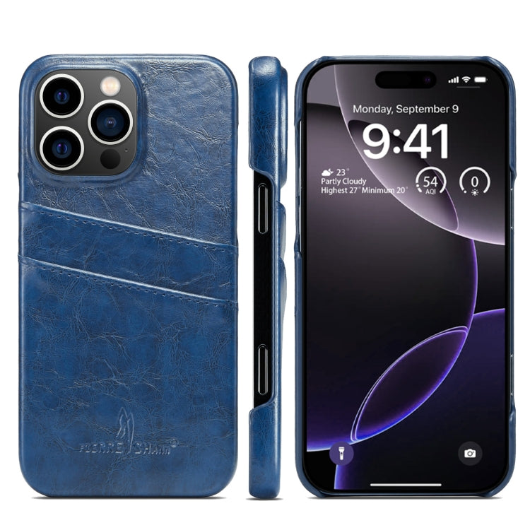 For iPhone 16 Pro Max Fierre Shann Retro Oil Wax Texture Card Slots PU Leather Phone Case(Blue) - free shipping - PMC Jewellery - Order now!