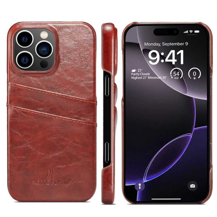 For iPhone 16 Pro Max Fierre Shann Retro Oil Wax Texture Card Slots PU Leather Phone Case(Brown) - free shipping - PMC Jewellery - Order now!