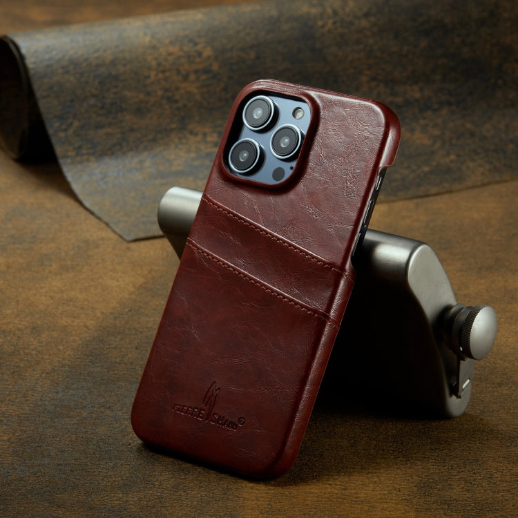 For iPhone 16 Pro Max Fierre Shann Retro Oil Wax Texture Card Slots PU Leather Phone Case(Brown) - free shipping - PMC Jewellery - Order now!