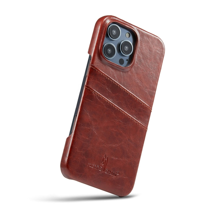 For iPhone 16 Pro Max Fierre Shann Retro Oil Wax Texture Card Slots PU Leather Phone Case(Brown) - free shipping - PMC Jewellery - Order now!
