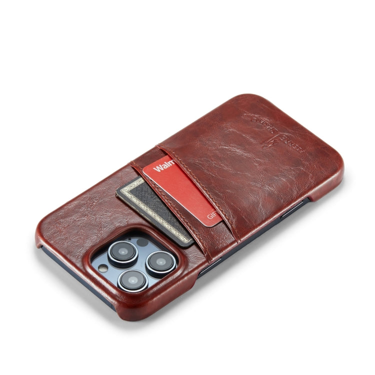For iPhone 16 Pro Max Fierre Shann Retro Oil Wax Texture Card Slots PU Leather Phone Case(Brown) - free shipping - PMC Jewellery - Order now!