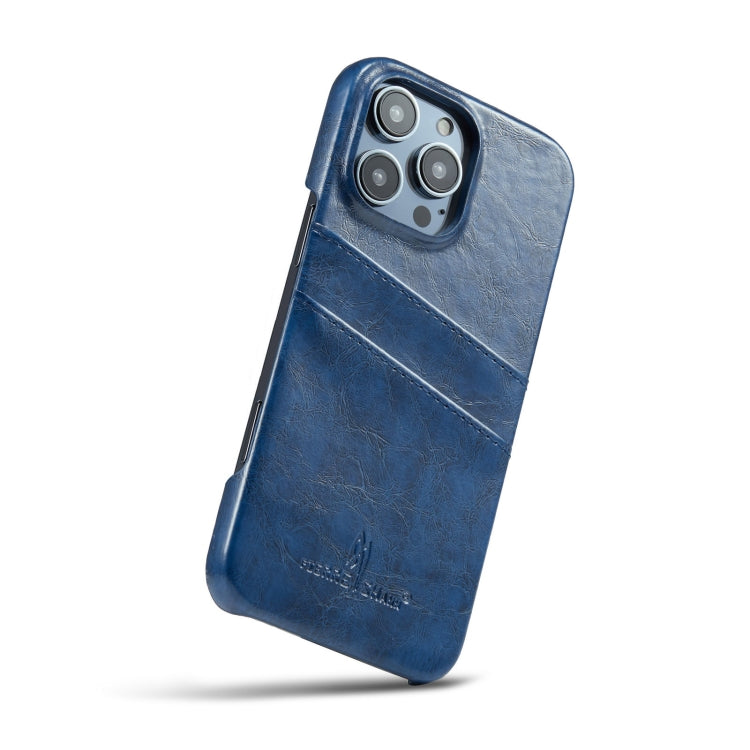 For iPhone 16 Pro Fierre Shann Retro Oil Wax Texture Card Slots PU Leather Phone Case(Blue) - iPhone 16 Pro Cases by FIERRE SHANN | Online Shopping South Africa | PMC Jewellery | Buy Now Pay Later Mobicred