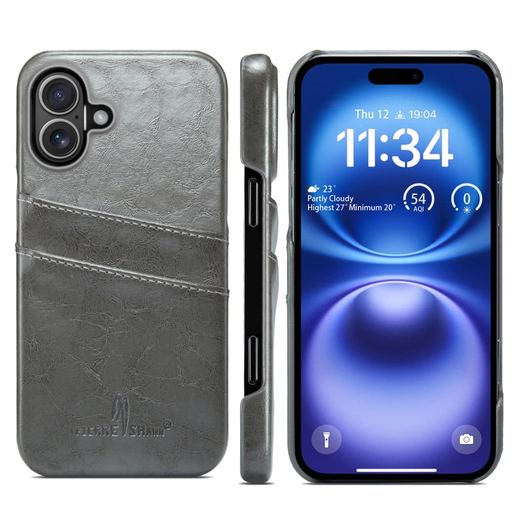 For iPhone 16 Plus Fierre Shann Retro Oil Wax Texture Card Slots PU Leather Phone Case(Grey) - free shipping - PMC Jewellery - Order now!