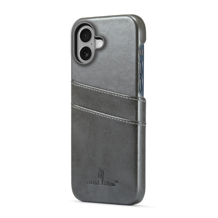 For iPhone 16 Plus Fierre Shann Retro Oil Wax Texture Card Slots PU Leather Phone Case(Grey) - free shipping - PMC Jewellery - Order now!