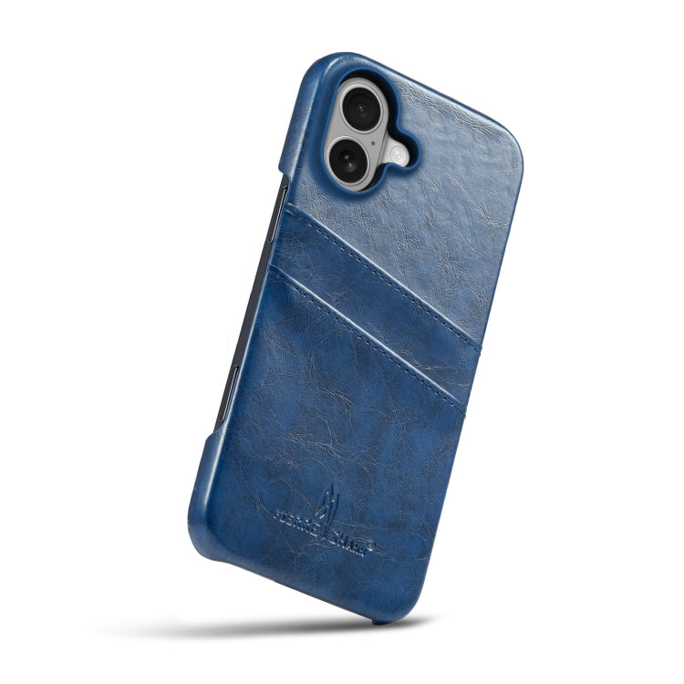 For iPhone 16 Plus Fierre Shann Retro Oil Wax Texture Card Slots PU Leather Phone Case(Blue) - free shipping - PMC Jewellery - Order now!