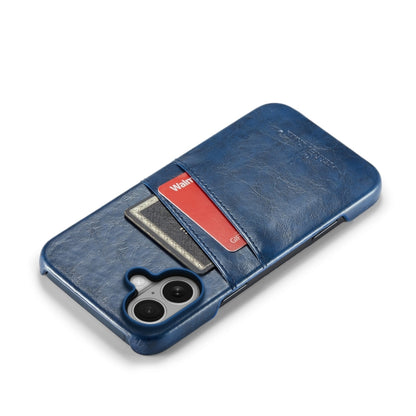 For iPhone 16 Fierre Shann Retro Oil Wax Texture Card Slots PU Leather Phone Case(Blue) - iPhone 16 Cases by FIERRE SHANN | Online Shopping South Africa | PMC Jewellery | Buy Now Pay Later Mobicred