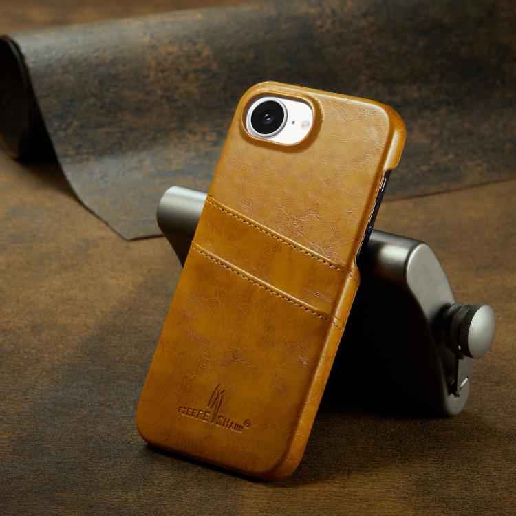 For iPhone 16e Fierre Shann Retro Oil Wax Texture Card Slots PU Leather Phone Case(Yellow) - free shipping - PMc TechLife - Order now!