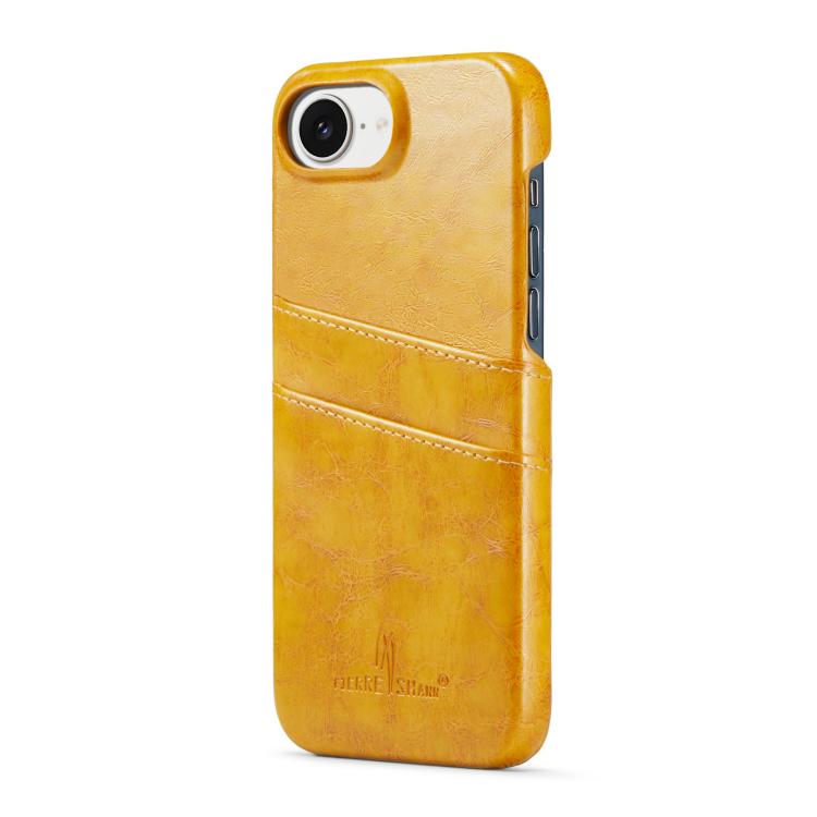 For iPhone 16e Fierre Shann Retro Oil Wax Texture Card Slots PU Leather Phone Case(Yellow) - free shipping - PMc TechLife - Order now!