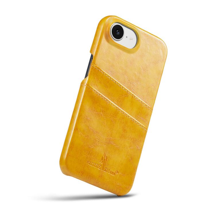 For iPhone 16e Fierre Shann Retro Oil Wax Texture Card Slots PU Leather Phone Case(Yellow) - free shipping - PMc TechLife - Order now!