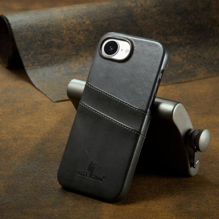 For iPhone 16e Fierre Shann Retro Oil Wax Texture Card Slots PU Leather Phone Case(Grey) - free shipping - PMc TechLife - Order now!