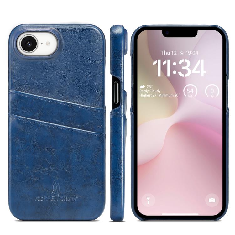 For iPhone 16e Fierre Shann Retro Oil Wax Texture Card Slots PU Leather Phone Case(Blue) - free shipping - PMc TechLife - Order now!