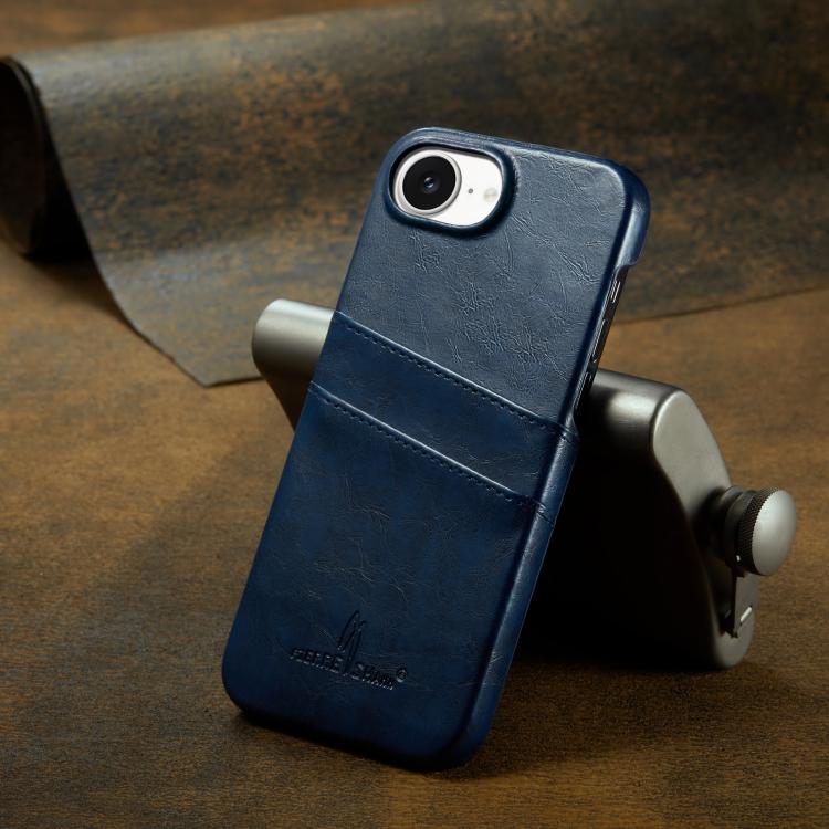 For iPhone 16e Fierre Shann Retro Oil Wax Texture Card Slots PU Leather Phone Case(Blue) - free shipping - PMc TechLife - Order now!