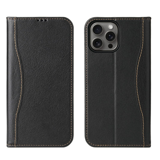 For iPhone 16 Pro Fierre Shann Cowhide Leather Flip Leather Phone Case(Black) - iPhone 16 Pro Cases by FIERRE SHANN | Online Shopping South Africa | PMC Jewellery | Buy Now Pay Later Mobicred