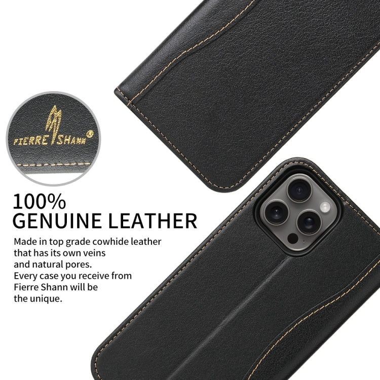 For iPhone 16 Pro Fierre Shann Cowhide Leather Flip Leather Phone Case(Black) - iPhone 16 Pro Cases by FIERRE SHANN | Online Shopping South Africa | PMC Jewellery | Buy Now Pay Later Mobicred