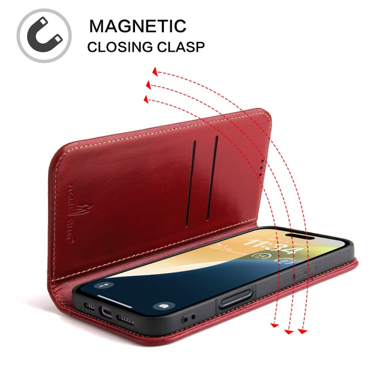 For iPhone 16 Plus Fierre Shann Cowhide Leather Flip Leather Phone Case(Red) - free shipping - PMC Jewellery - Order now!
