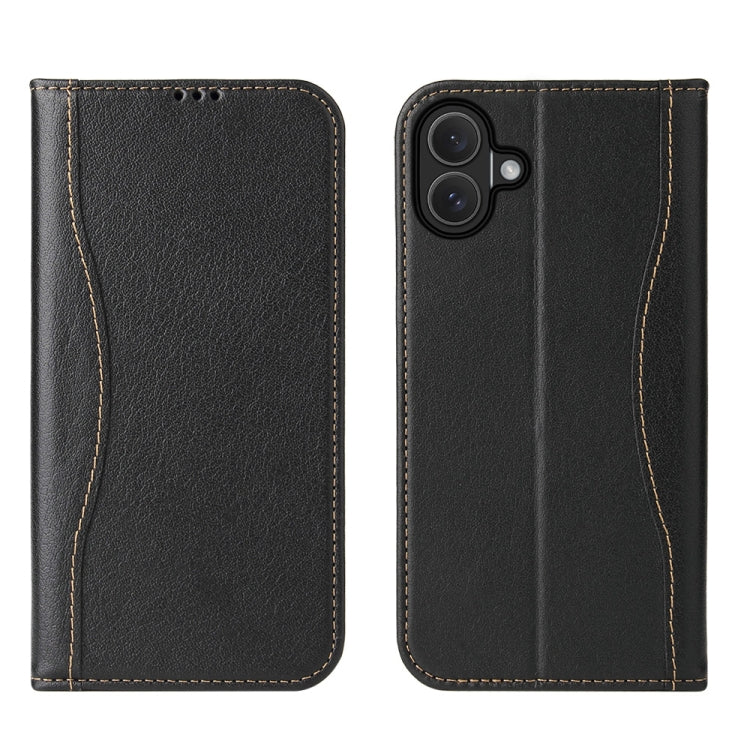 For iPhone 16 Fierre Shann Cowhide Leather Flip Leather Phone Case(Black) - iPhone 16 Cases by FIERRE SHANN | Online Shopping South Africa | PMC Jewellery | Buy Now Pay Later Mobicred