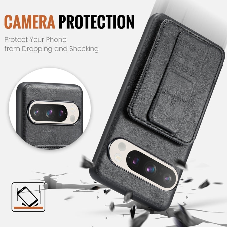 For Google Pixel 9 Pro XL Fierre Shann Oil Wax Cow Leather Card Holder Back Phone Case(Black) - free shipping - PMC TechLife - Order now!