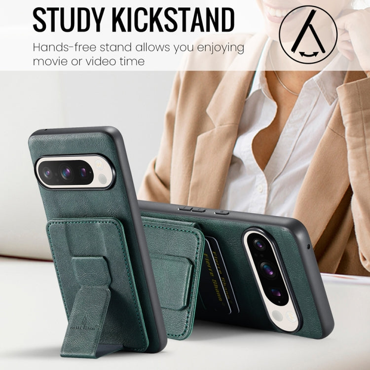 For Google Pixel 9 Pro XL Fierre Shann Oil Wax Cow Leather Card Holder Back Phone Case(Green) - Google Cases by FIERRE SHANN | Online Shopping South Africa | PMC TechLife | Buy Now Pay Later Mobicred
