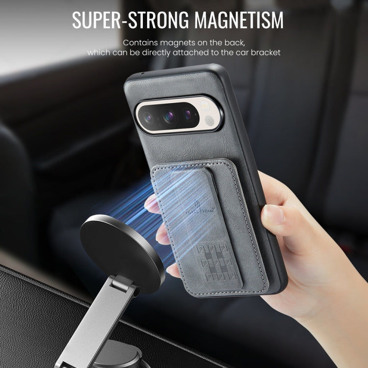 For Google Pixel 9 Pro XL Fierre Shann Oil Wax Cow Leather Card Holder Back Phone Case(Grey) - free shipping - PMC TechLife - Order now!