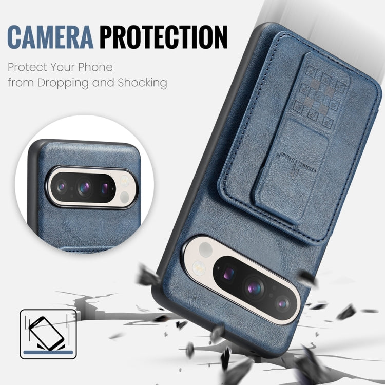 For Google Pixel 9 Pro XL Fierre Shann Oil Wax Cow Leather Card Holder Back Phone Case(Blue) - Google Cases by FIERRE SHANN | Online Shopping South Africa | PMC TechLife | Buy Now Pay Later Mobicred