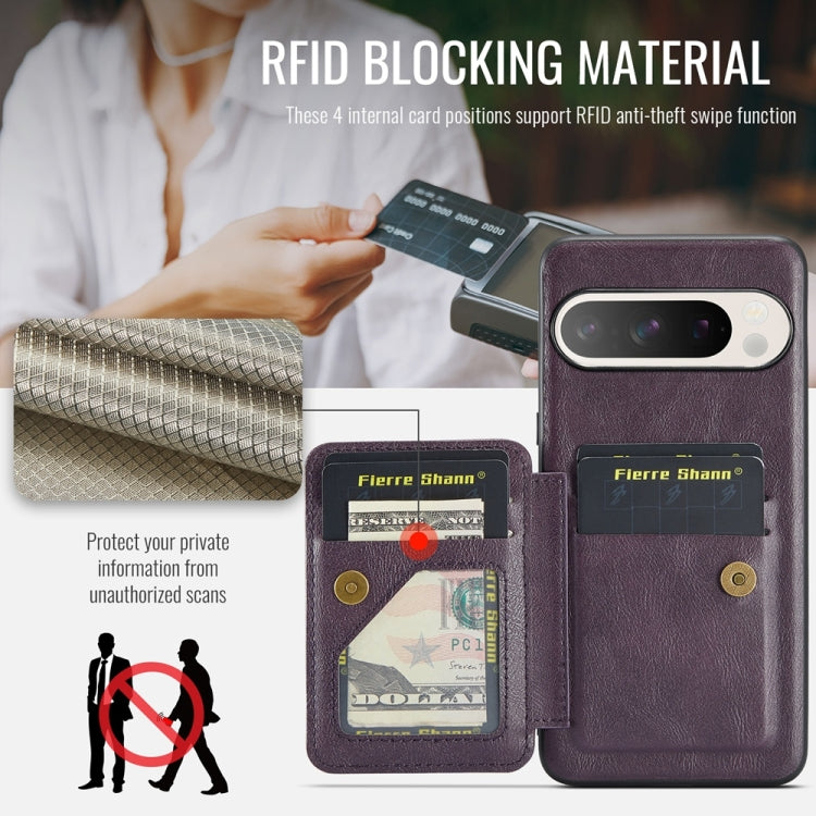 For Google Pixel 9 Pro XL Fierre Shann Oil Wax Cow Leather Card Holder Back Phone Case(Purple) - Google Cases by FIERRE SHANN | Online Shopping South Africa | PMC TechLife | Buy Now Pay Later Mobicred